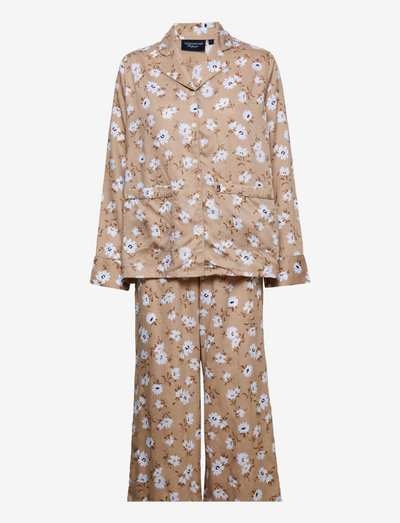 Isabella Lyocell Printed Flower Pajama Set - sov- & loungeplagg - beige multi