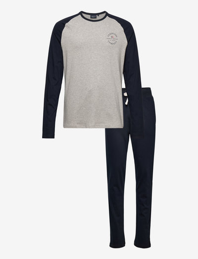 Sam Organic Cotton Jersey Pajama Set - pyjamasset - gray melange/dk blue