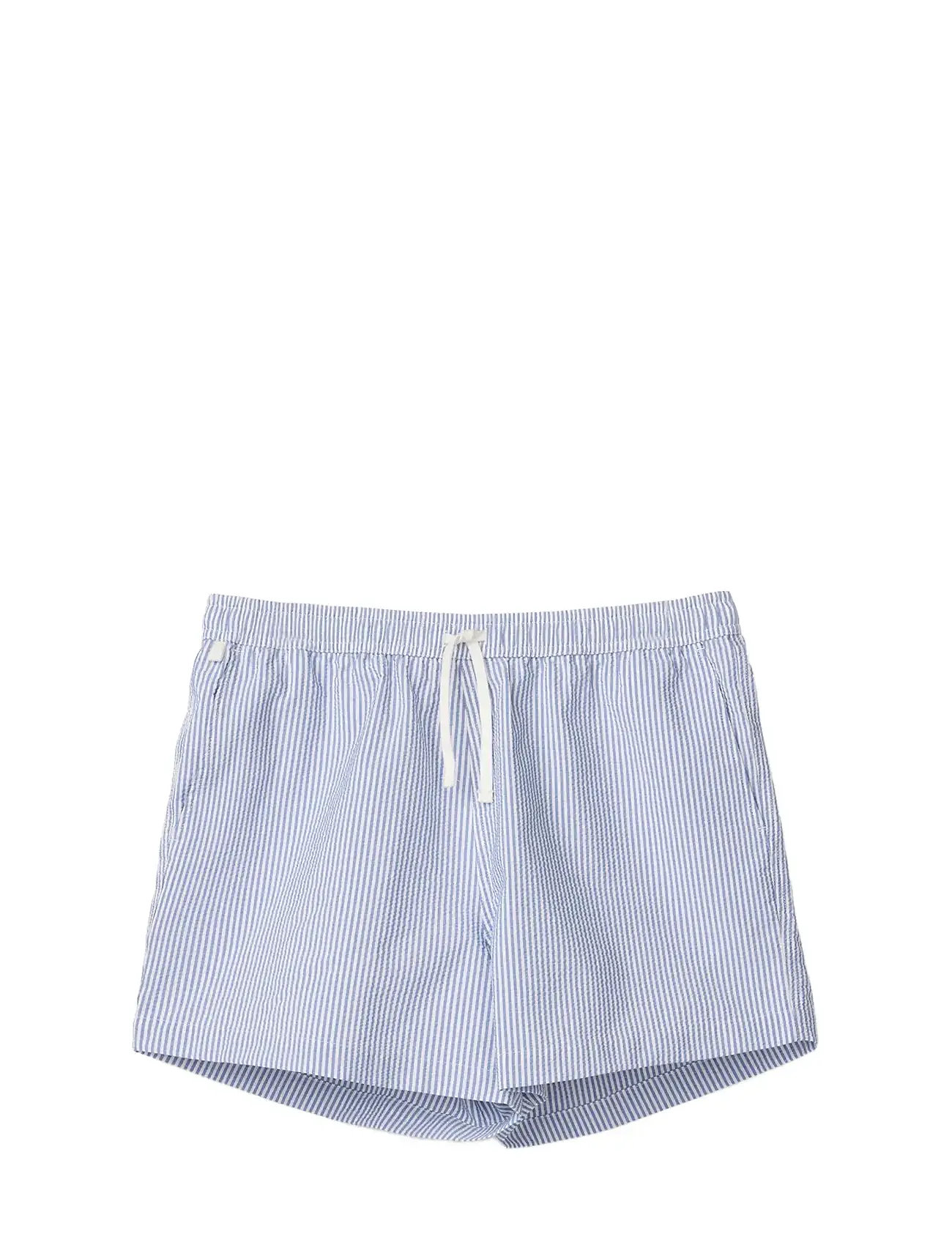 Striped Seersucker Swim Trunks Badeshorts Blue Lexington Clothing