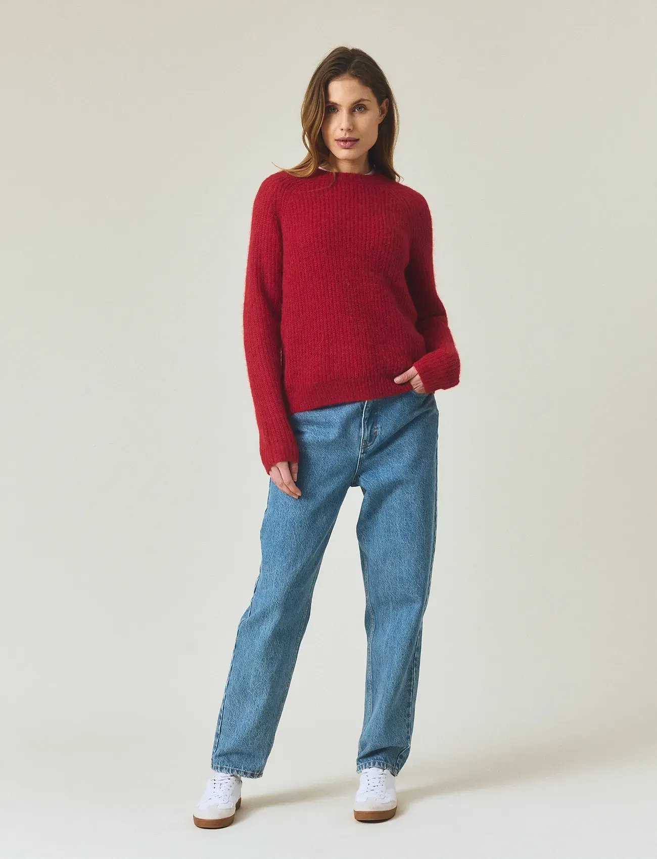 Lexington Clothing Alpaca Blend Raglan Sweater, XS, Red, Strik > Trøjer, Dame