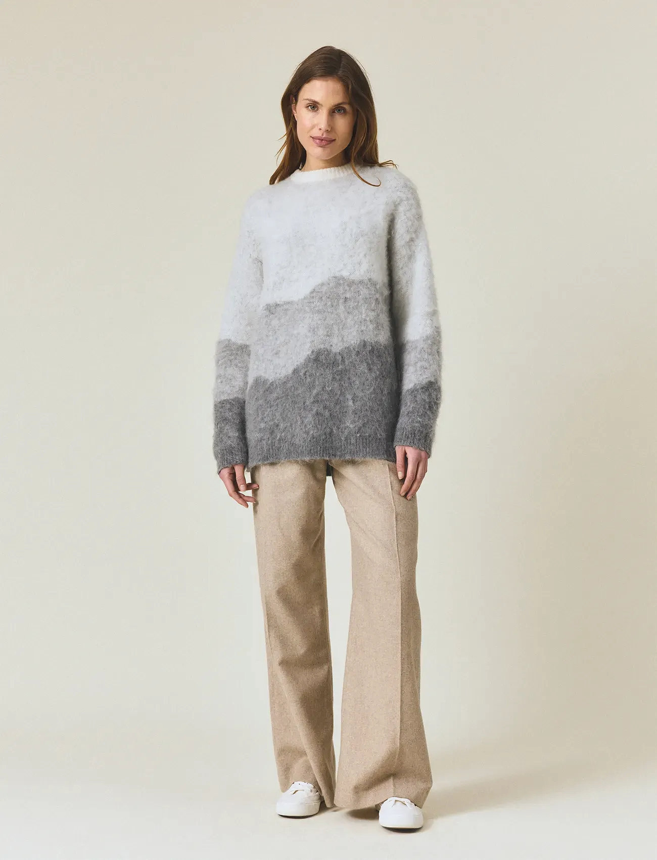 Lexington Clothing Brushed Mohair Blend Gradient Sweater, S, Grey, Strik > Trøjer, Dame