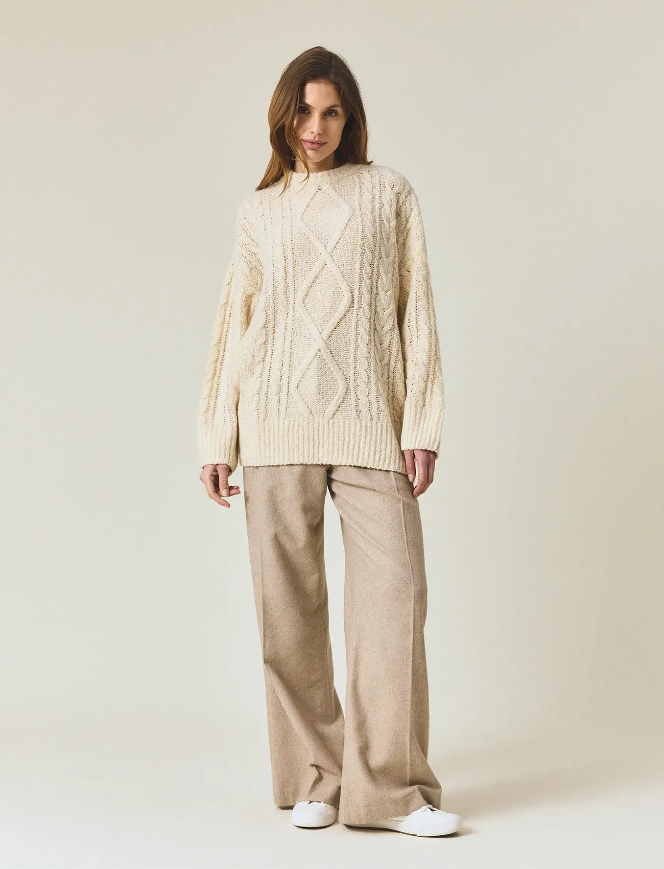 Lexington Clothing Chunky Cable Knit Sweater, XS, Cream, Strik > Trøjer, Dame