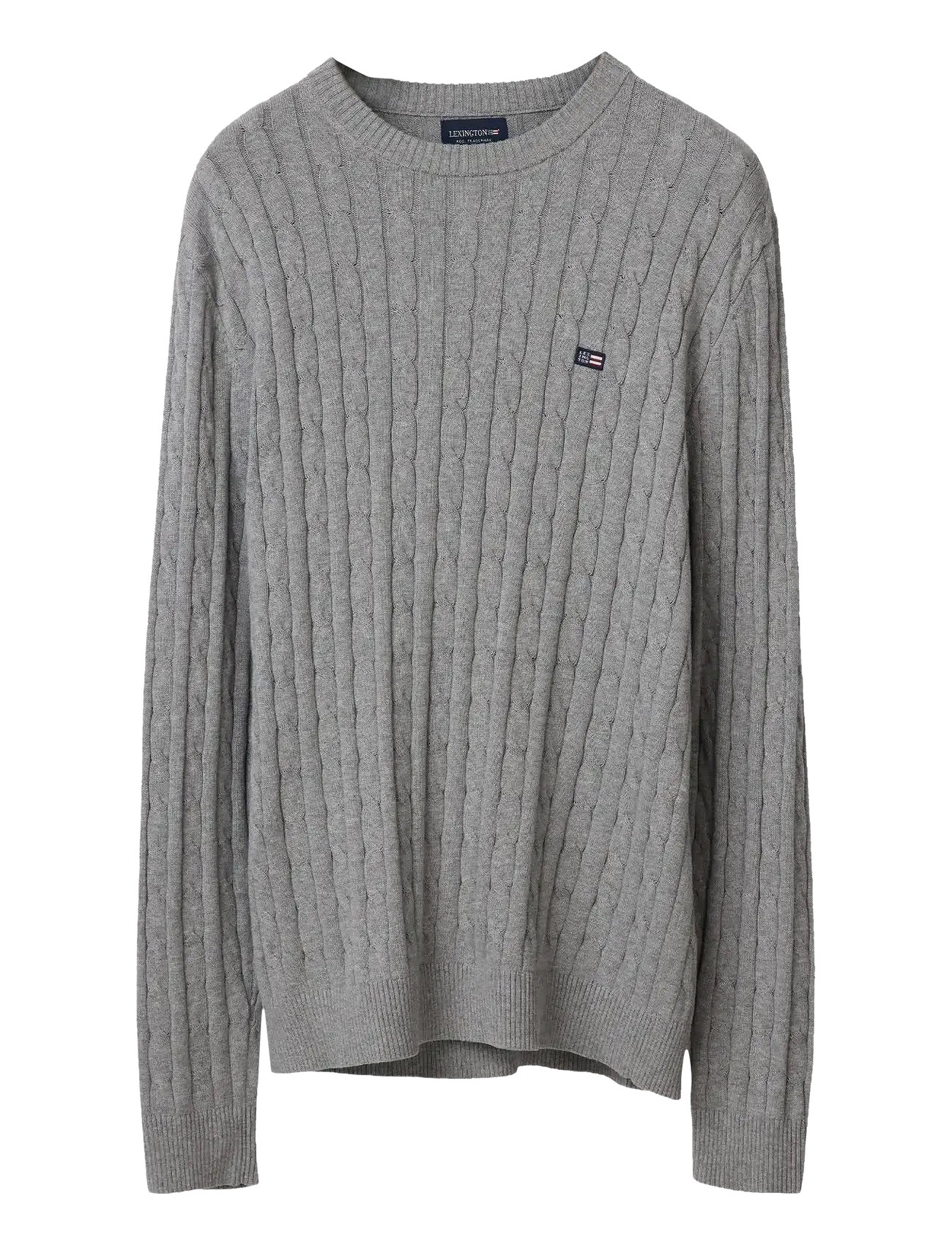 Lexington Clothing Cotton Cable Knitted Sweater, XL, Grey, Strik > Runde Halse, Herre