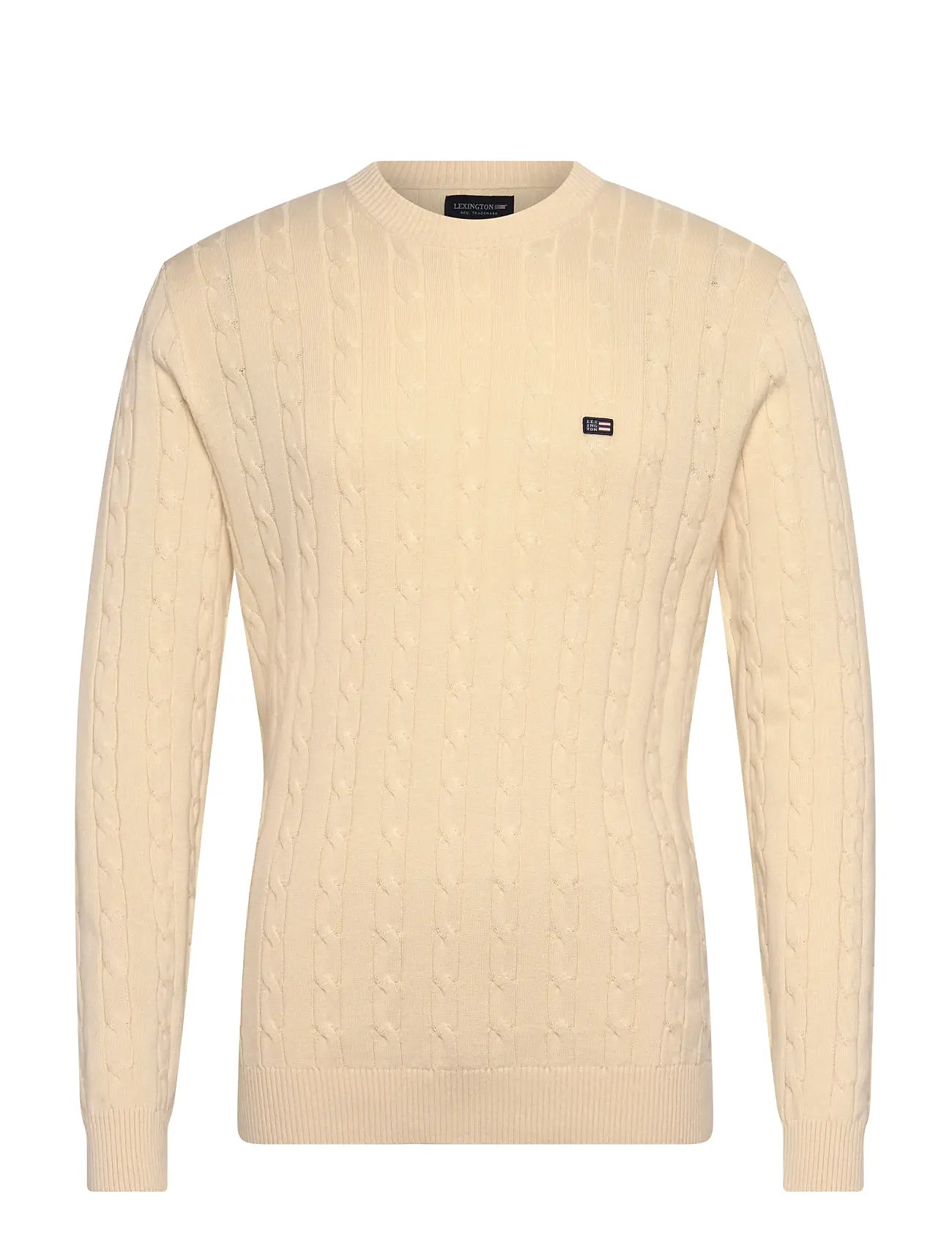 Lexington Clothing Cotton Cable Knitted Sweater, L, Cream, Strik > Runde Halse, Herre
