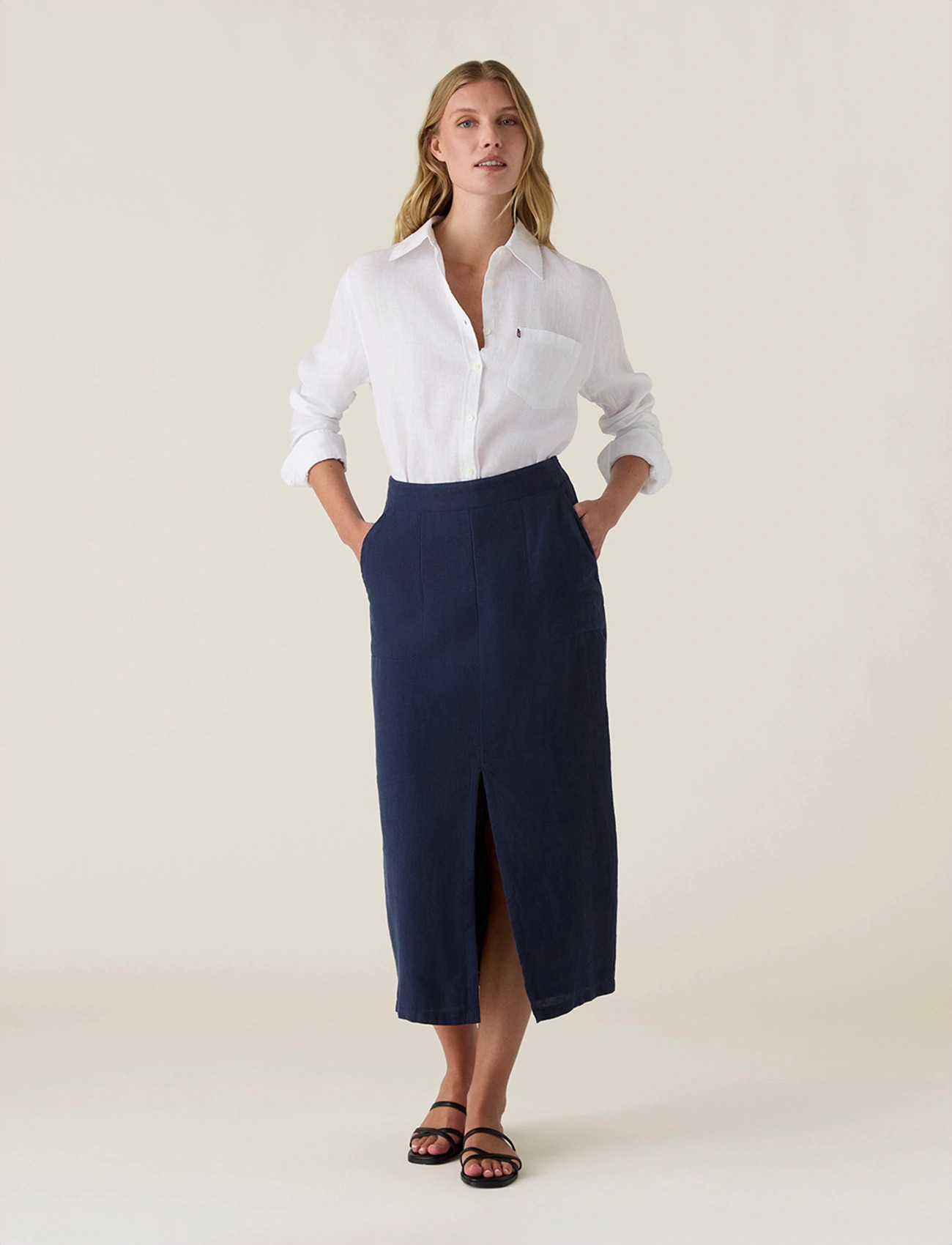 Lexington Clothing Classic Linen Shirt, S, Navy, Skjorter > Langærmede, Dame