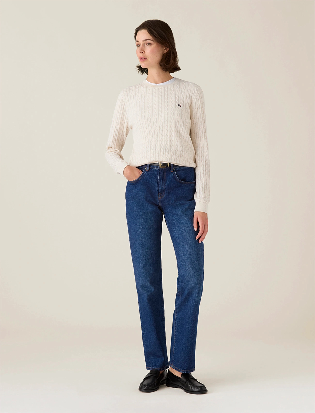 Lexington Clothing Organic Cotton Cable Knitted Sweater, L, Cream, Strik > Trøjer, Dame