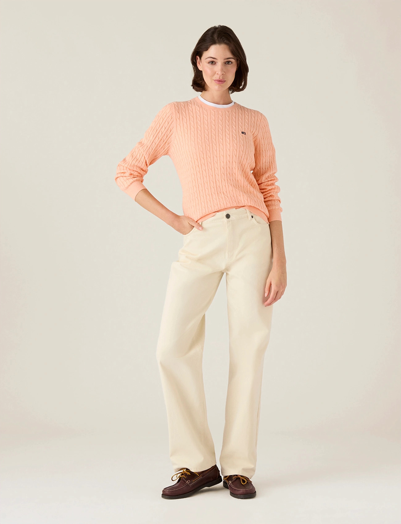Lexington Clothing Organic Cotton Cable Knitted Sweater, M, Coral, Strik > Trøjer, Dame
