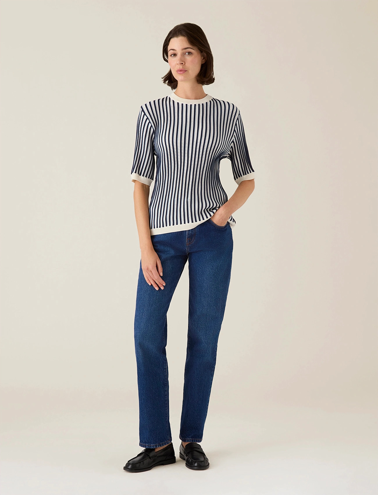 Lexington Clothing Multi Striped Short Sleeve Knitted Sweater, XS, Multi/patterned, Strik > Trøjer, Dame