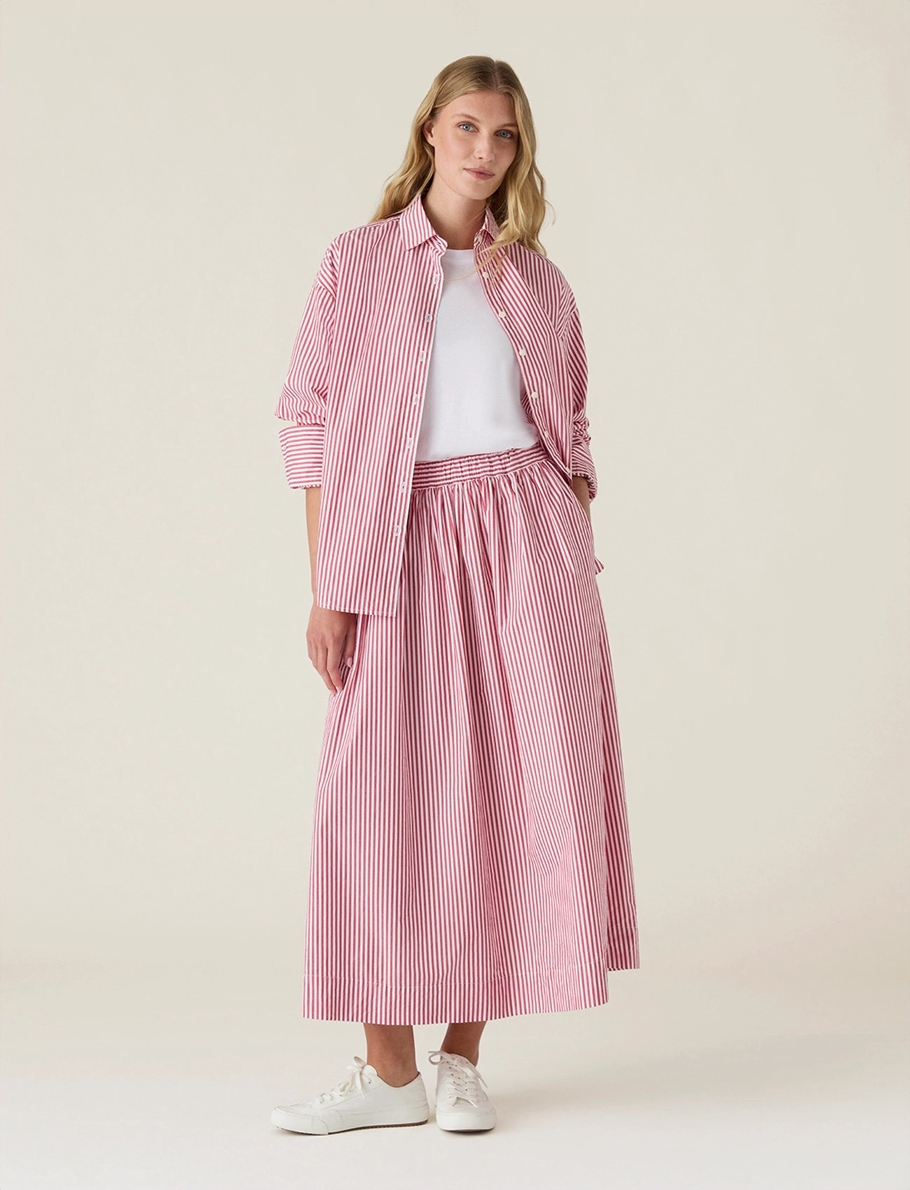 Lexington Clothing Organic Cotton Poplin Skirt, S, Red, Nederdele > Knælange Og Midi Nederdele, Dame