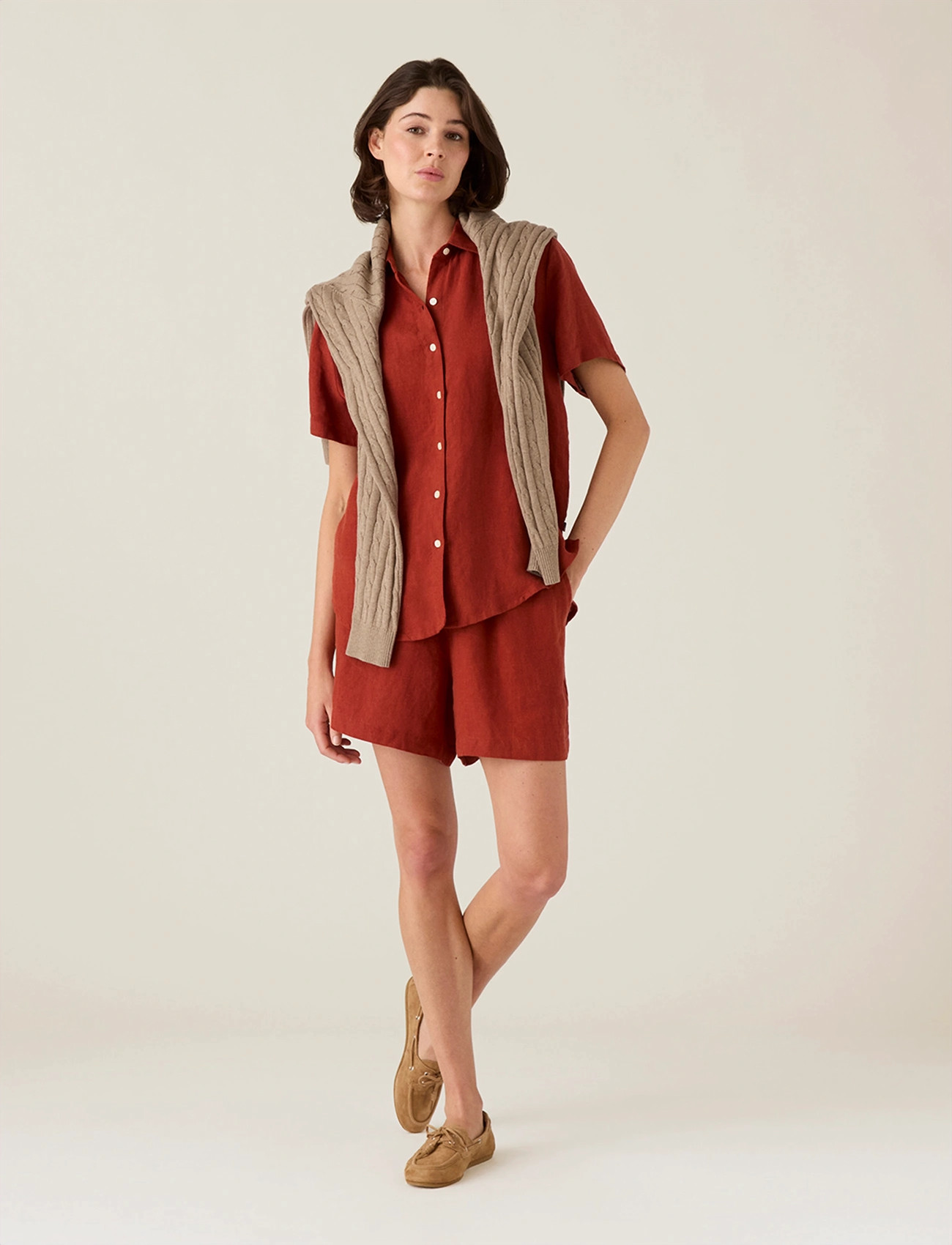Lexington Clothing Mid-Waist Linen Shorts, XS, Orange, Shorts > Linen Shorts, Dame