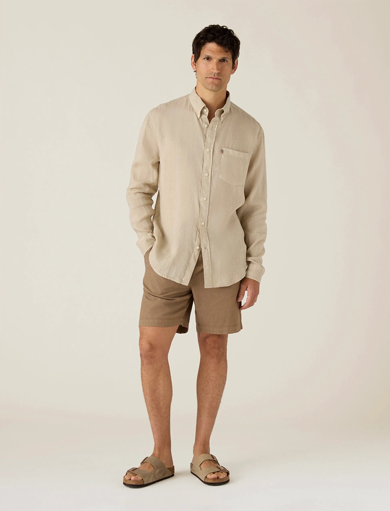 Lexington Clothing Casual Linen B.d Shirt, M, Beige, Skjorter > Afslappet Shirts, Herre
