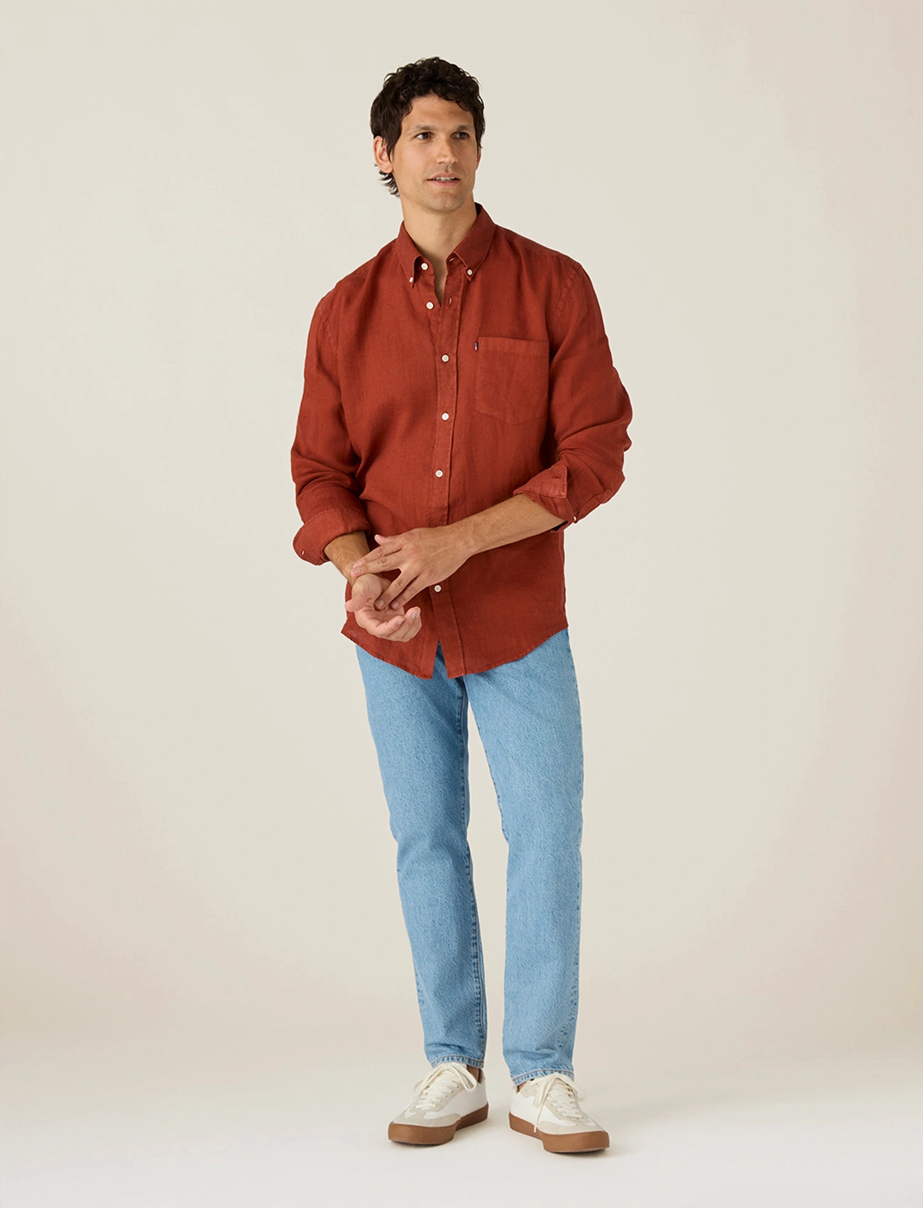 Lexington Clothing Casual Linen B.d Shirt, S, Burgundy, Skjorter > Afslappet Shirts, Herre