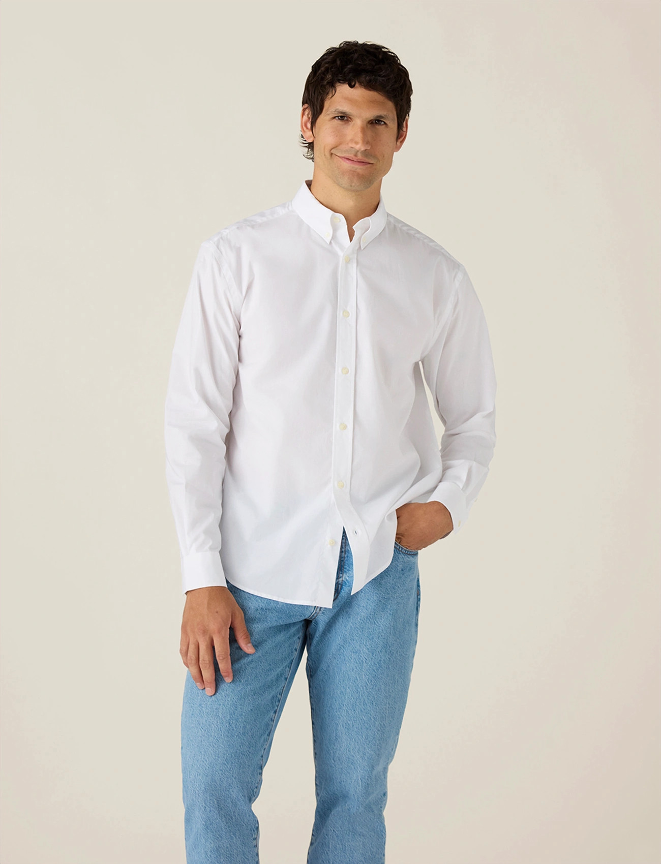 Lexington Clothing Loose Crisp Poplin B.d Shirt, S, White, Skjorter > Afslappet Shirts, Herre