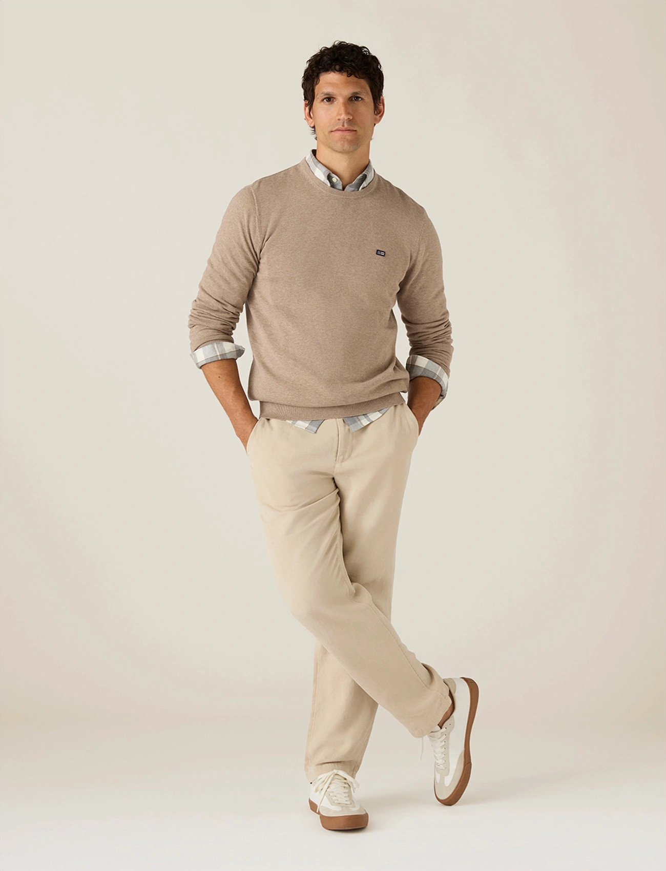 Lexington Clothing Cotton Crew Knitted Sweater, S, Beige, Sweatshirts & Hættetrøjer > Sweatshirts, Herre