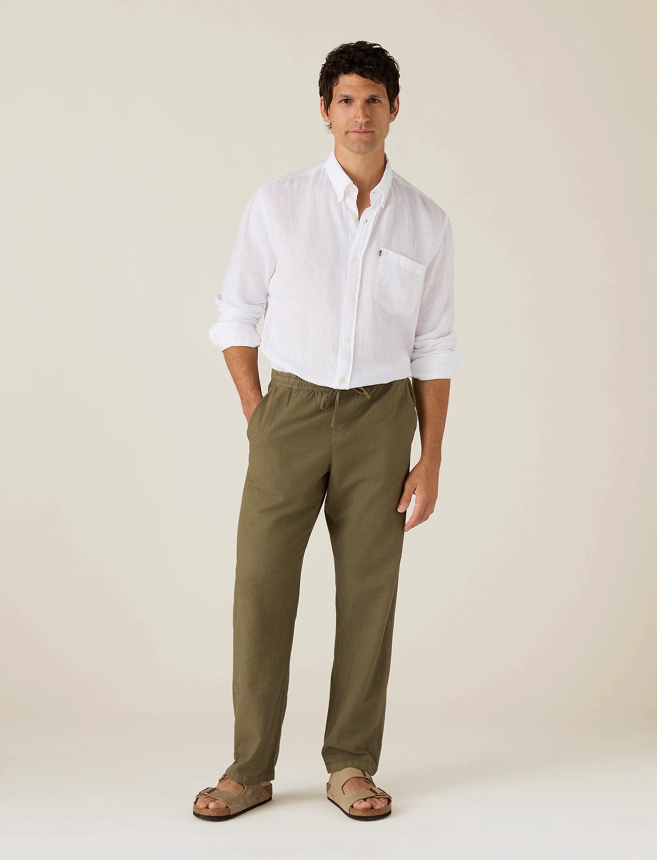 Lexington Clothing Casual Linen Blend Pants, L, Khaki green, Bukser > Afslappet, Herre