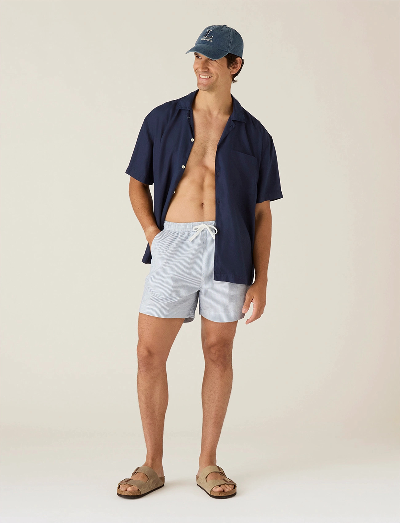 Lexington Clothing Seersucker Swim Trunks, L, Blue, Badetøj > Shorts, Herre