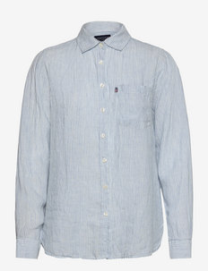 Isa Linen Shirt - long-sleeved shirts - lt blue/white stripe
