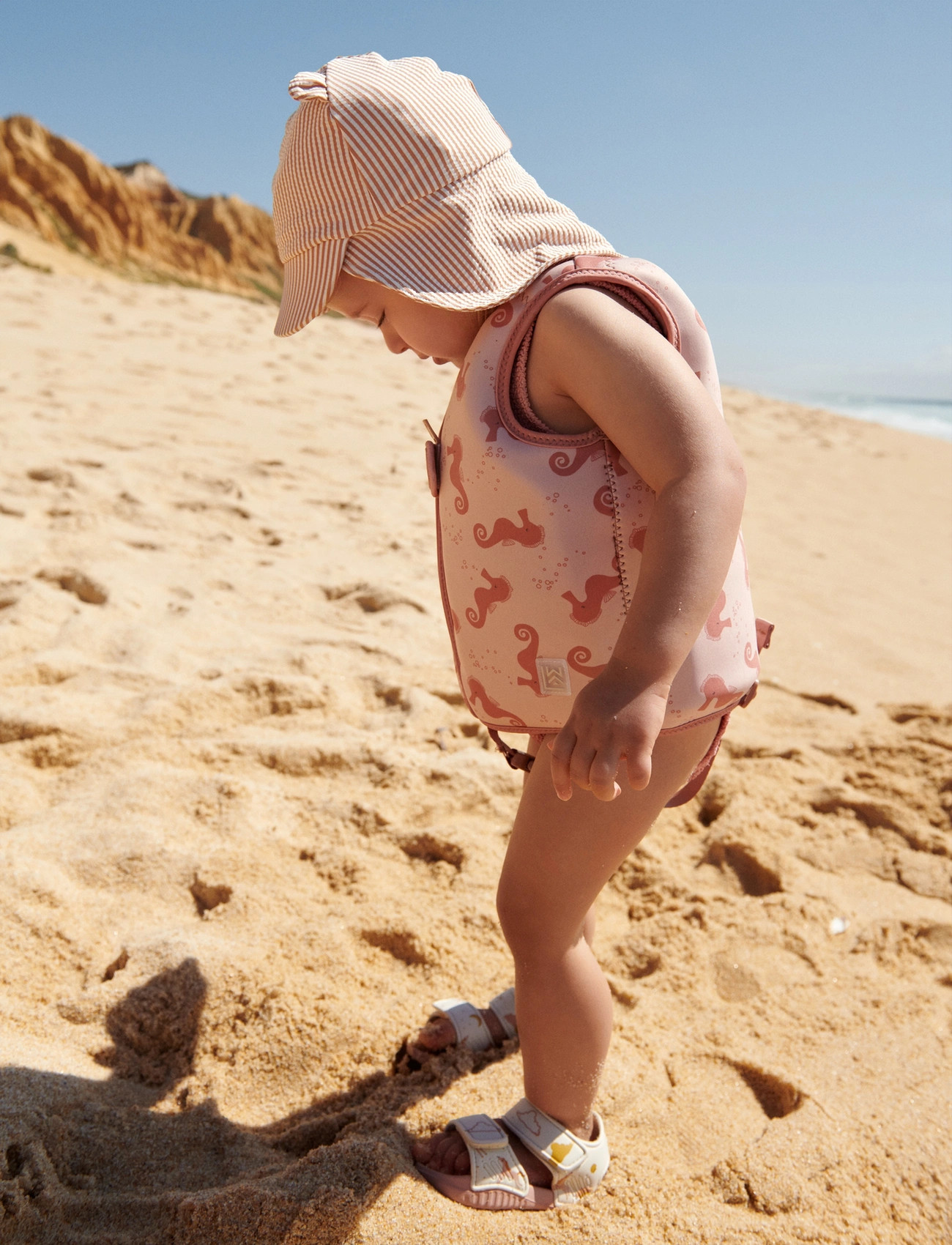 Liewood Senia Seersucker Sun Hat With Ears, 1/2Y, Pink, Tilbehør > Solhatte, Børn