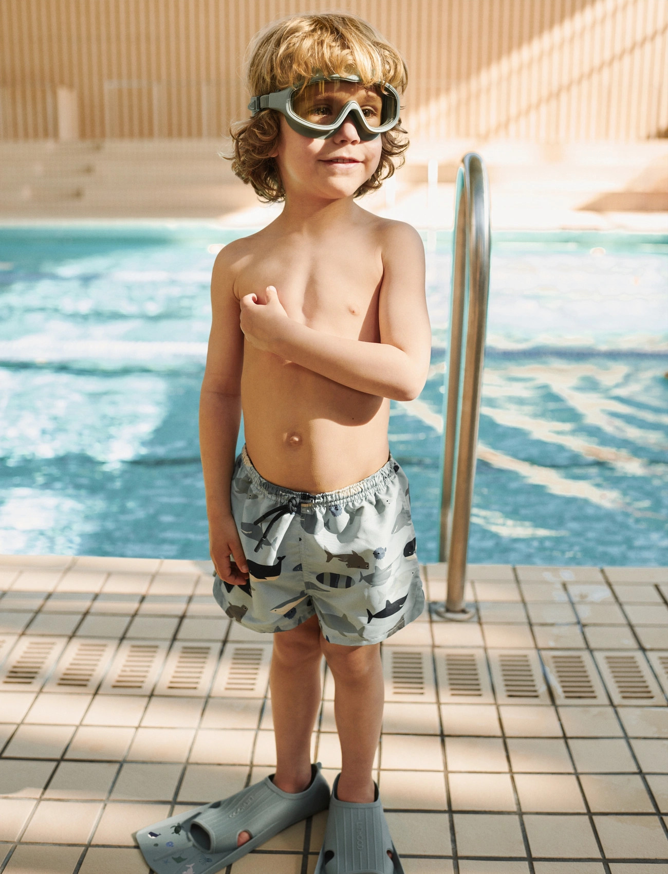 Liewood Aiden Printed Board Shorts, 128, Blue, Badetøj > Badeshorts, Børn