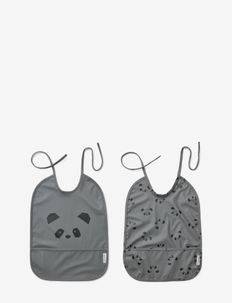 Lai bib print - 2 pack - hagesmække uden ærmer - panda stone grey