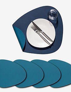 4-Set Table Mat Curve L Double - bordstabletter - midnight blue & petrol