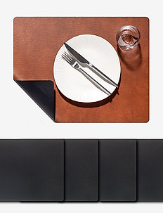 4-Set Table Mat Square L Bull Double-sided - placemats - cognac & black