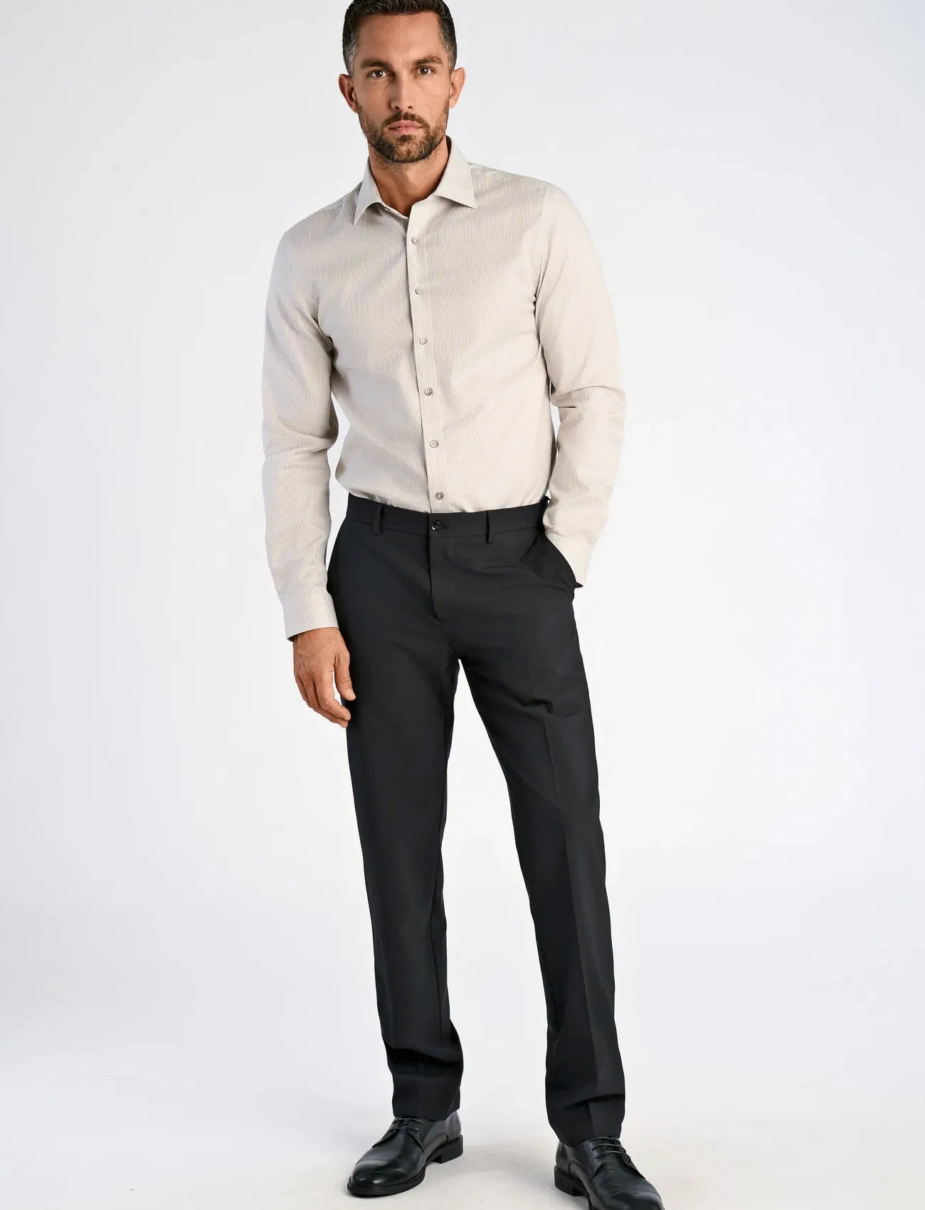 Lindbergh Black Technical Stripe Shirt L/S, XXL, Beige, Skjorter > Business Shirts, Herre