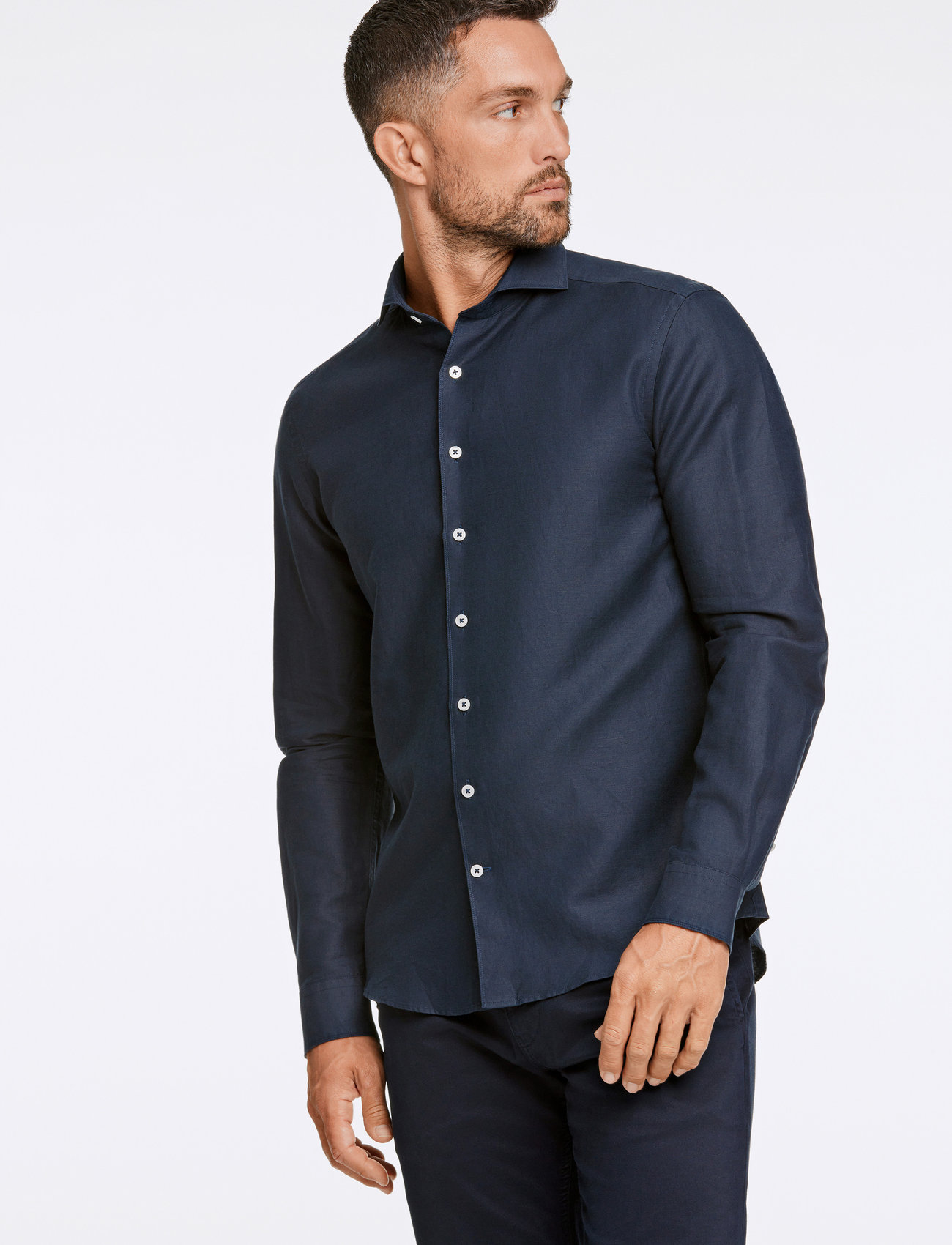 Lindbergh Black 1927: Cotton/Lin Shirt Wf L/S, S, Navy, Skjorter > Afslappet Shirts, Herre