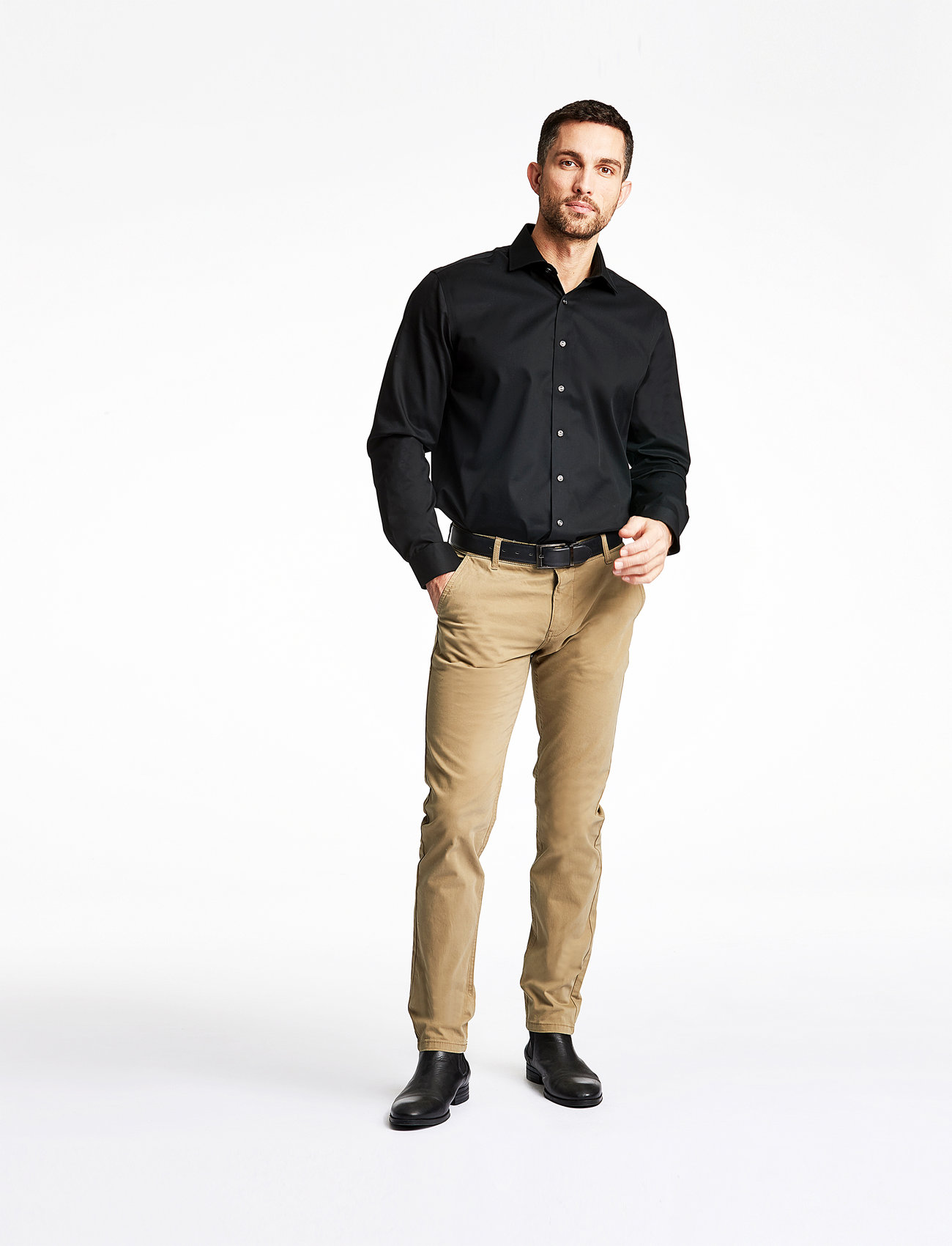 Lindbergh Black Technical :Cut Away Collar, Tailor, XL, Black, Skjorter > Business, Herre