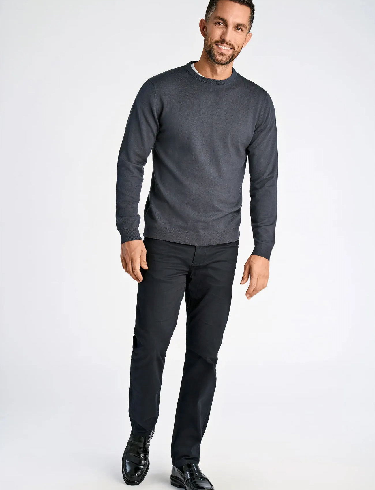 Lindbergh Black 100 % Merino Crew Neck Knit, S, Grey, Strik > Runde Halse, Herre