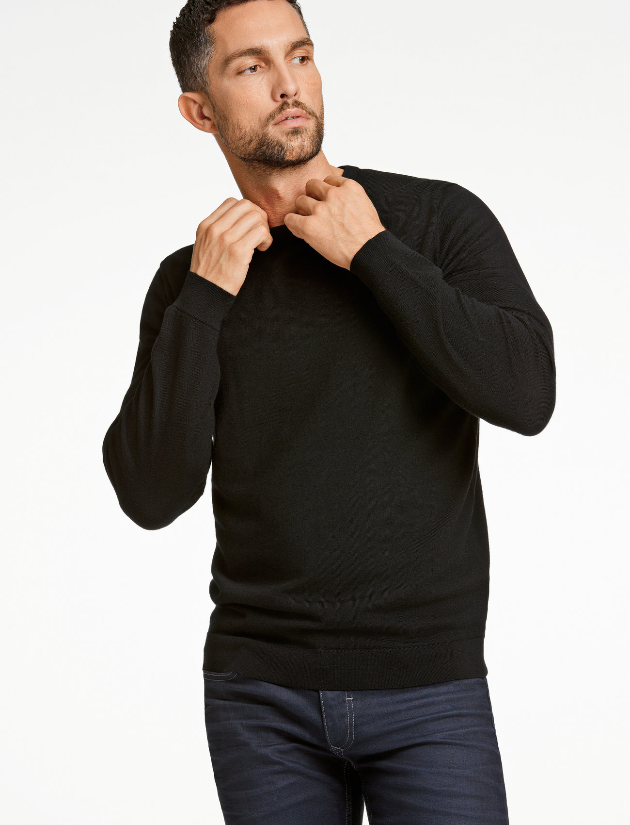 Lindbergh Black 100 % Merino Crew Neck Knit, S, Black, Strik > Runde Halse, Herre