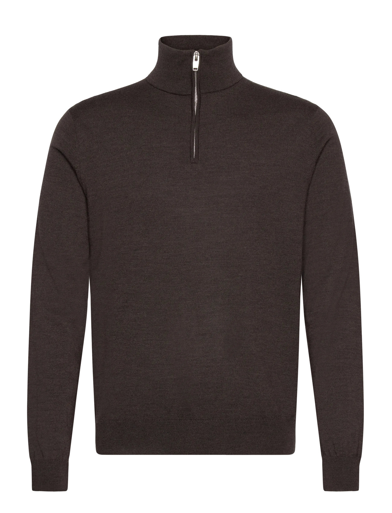 Lindbergh Black 100% Merino Half Zip Knit, L, Brown, Strik > Trøjer Med Halv Lynlås, Herre