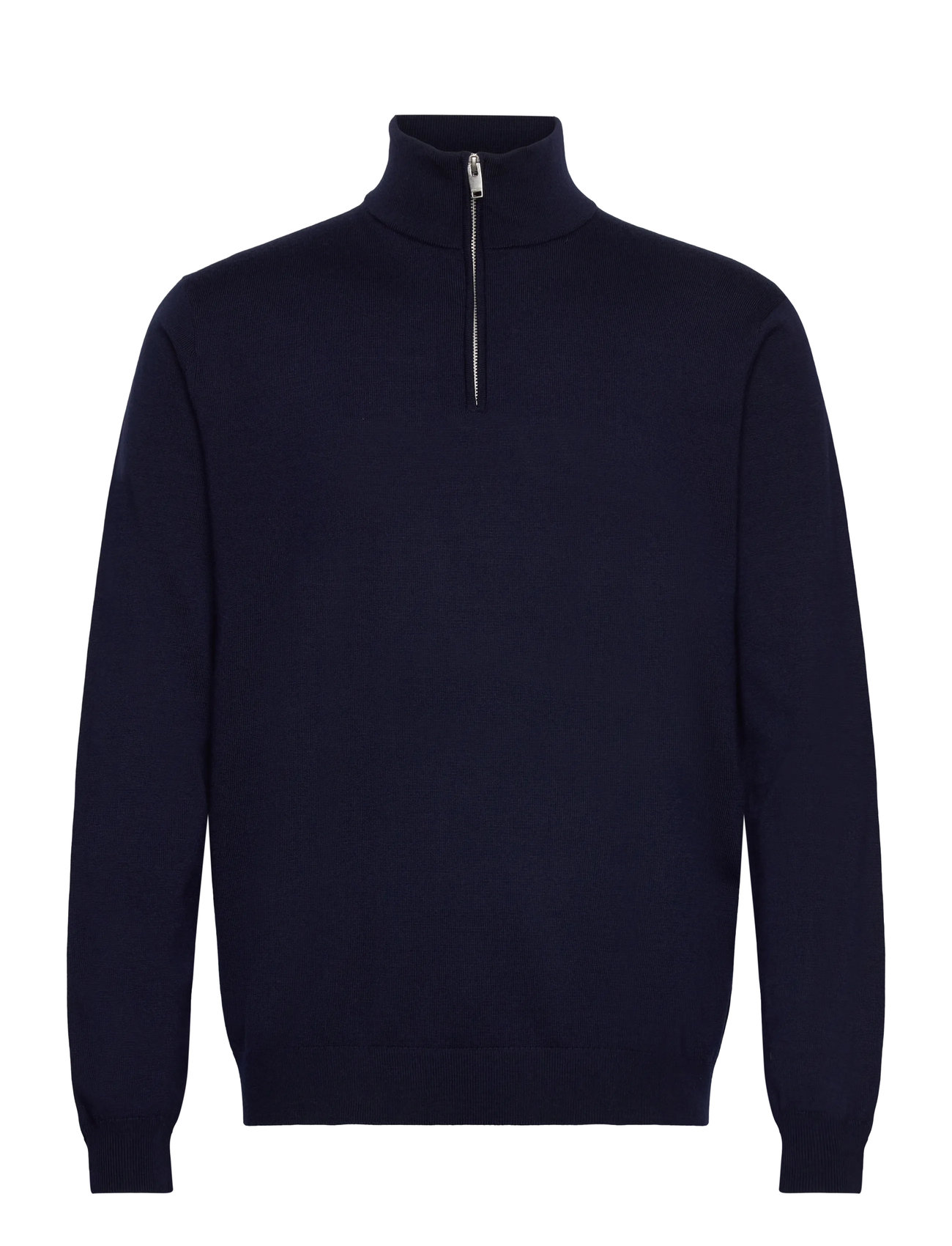 Lindbergh Black 100% Merino Half Zip Knit, M, Navy, Strik > Trøjer Med Halv Lynlås, Herre
