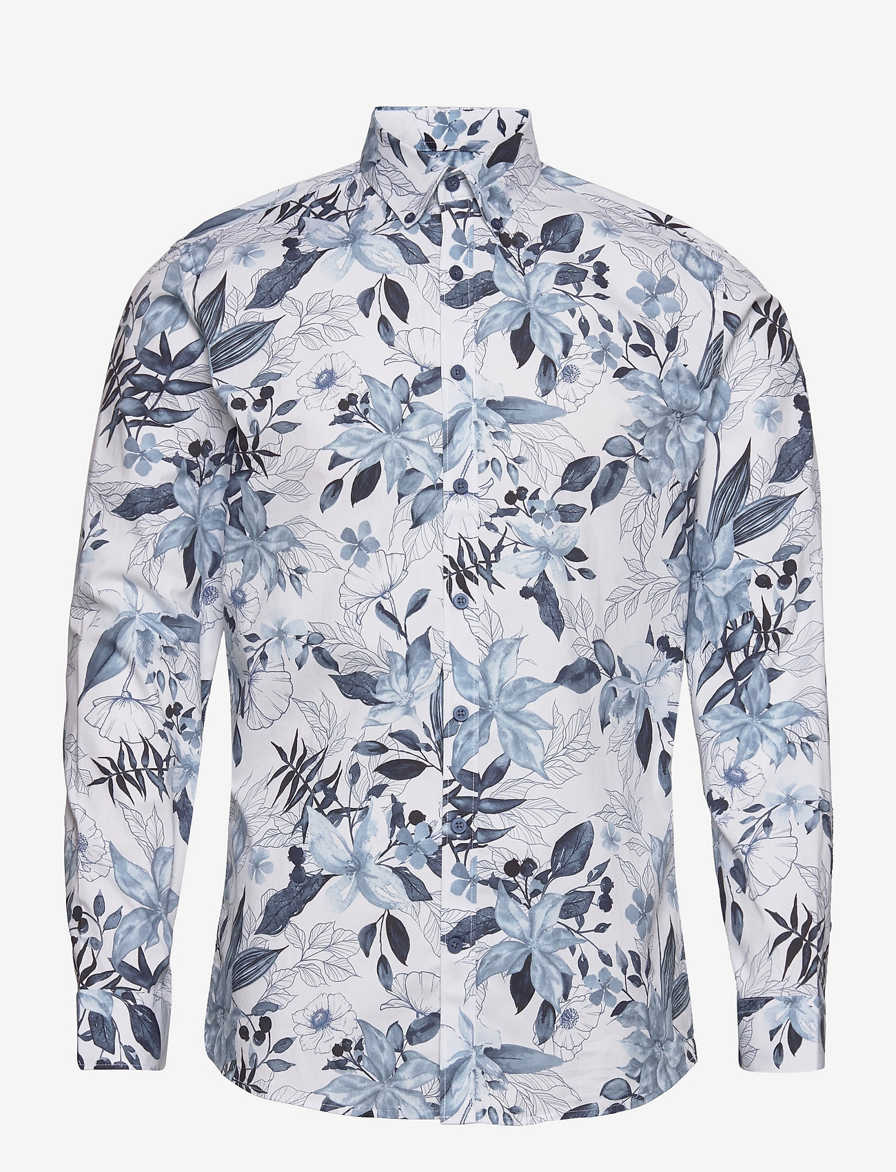 Lindbergh - AOP flower superflex shirt L/S - casual overhemden - white - 1