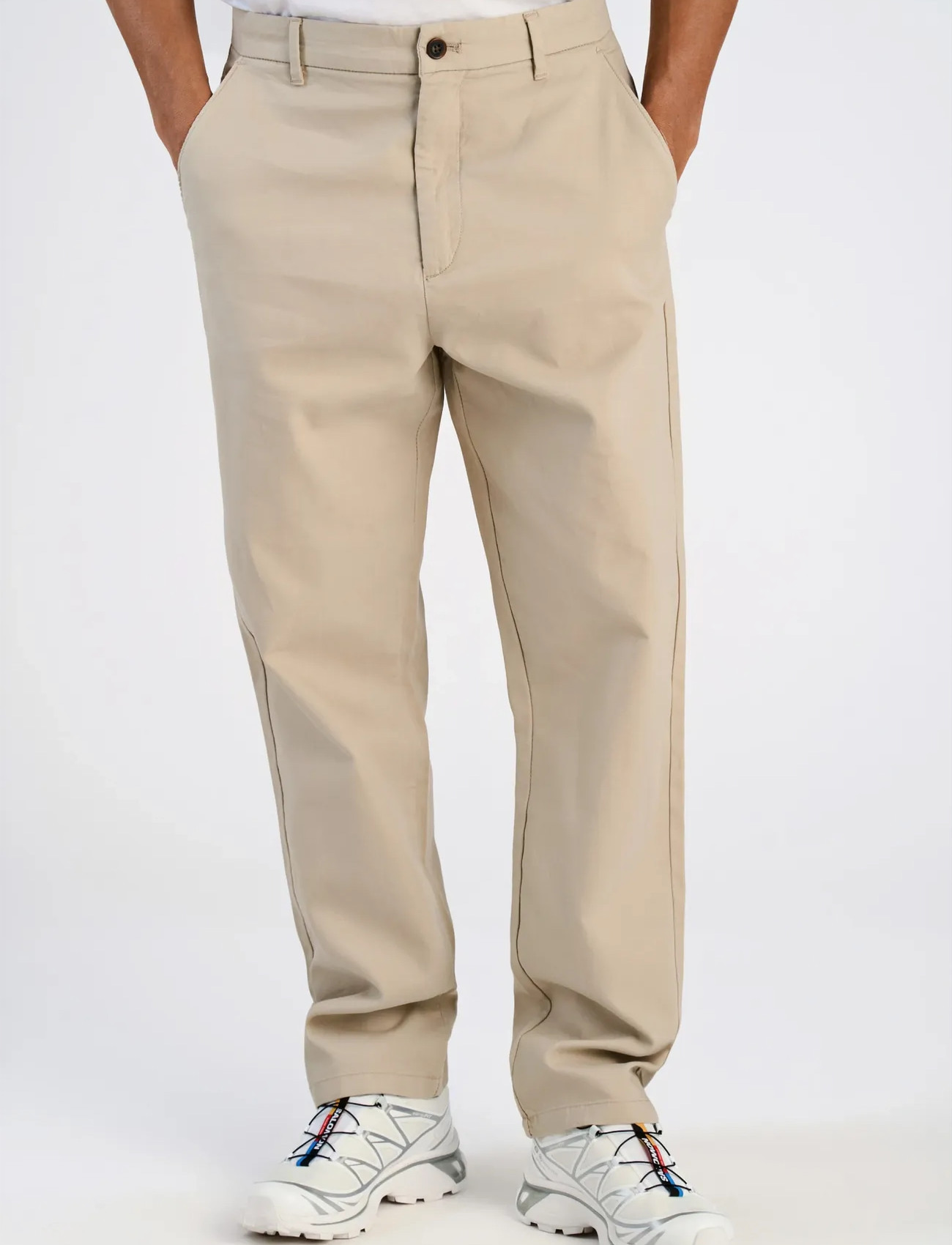 Lindbergh Wide Fit Twill Pants, L, Beige, Bukser > Chinos, Herre