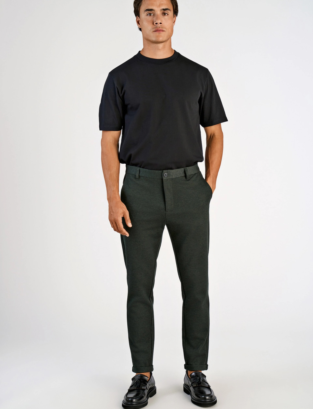Lindbergh Superflex Knitted Cropped Pant, XS, Khaki green, Bukser > Chinos, Herre