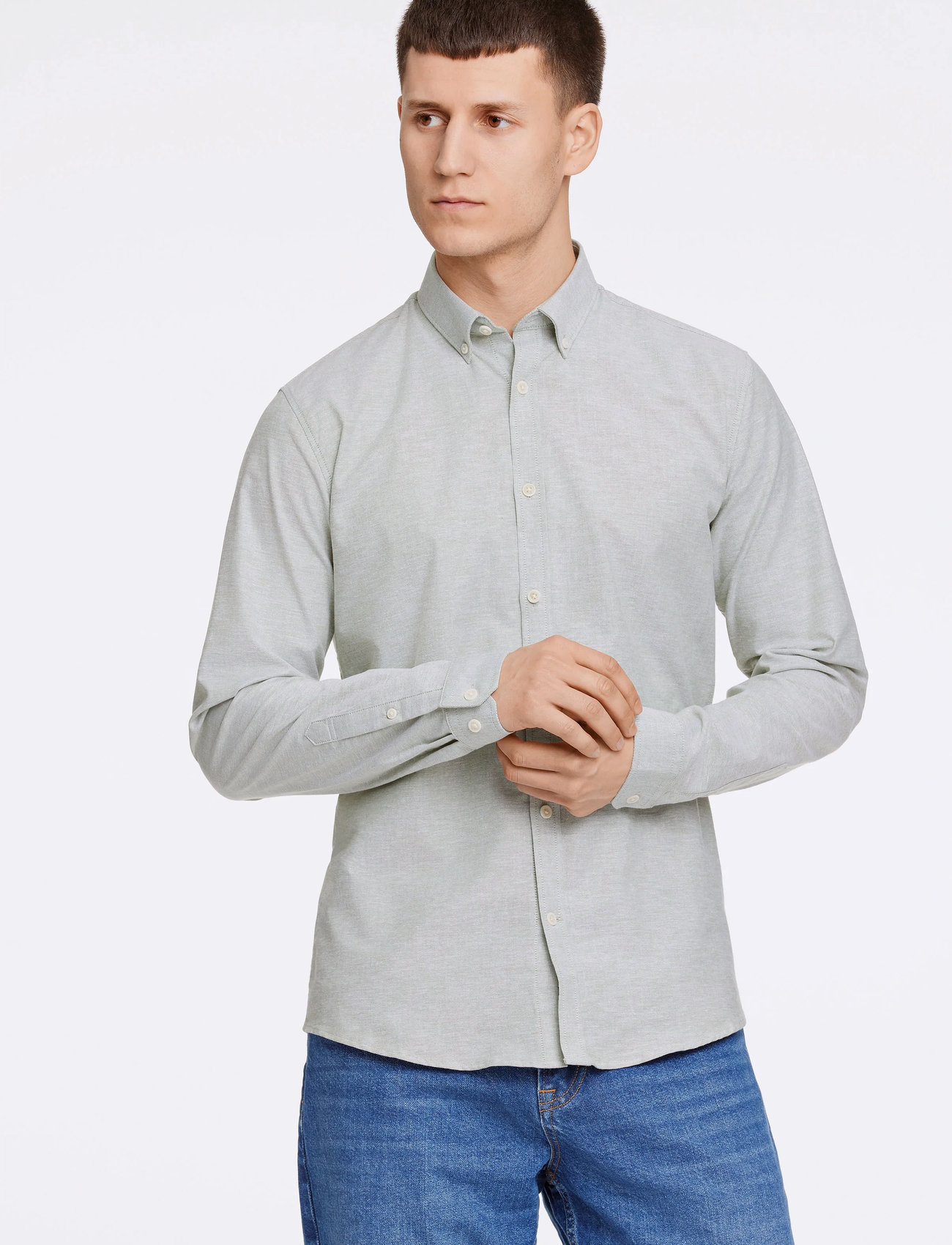 Lindbergh Yarn Dyed Oxford Superflex Shirt, XXL, Green, Skjorter > Afslappet, Herre