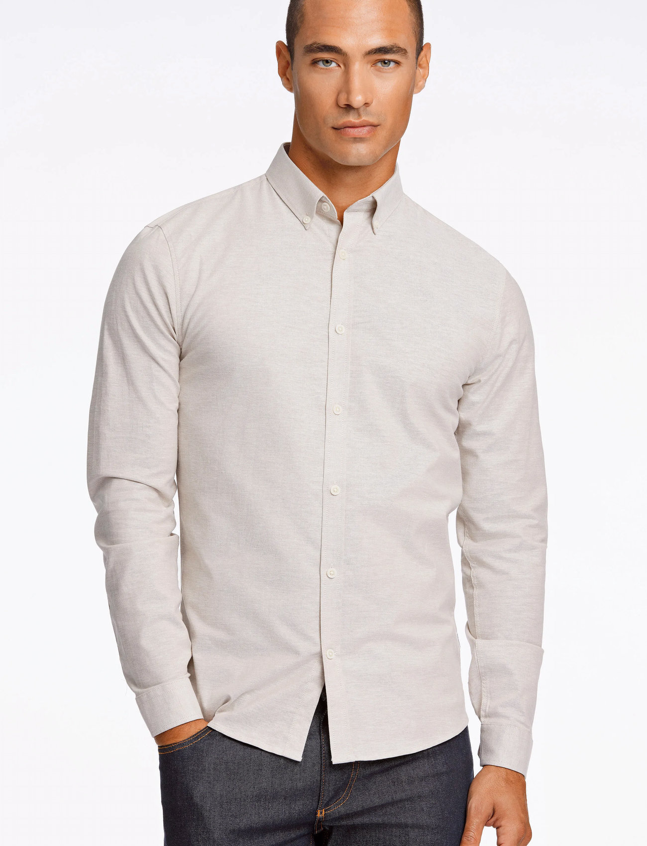 Lindbergh Yarn Dyed Oxford Superflex Shirt, XXL, Cream, Skjorter > Afslappet, Herre