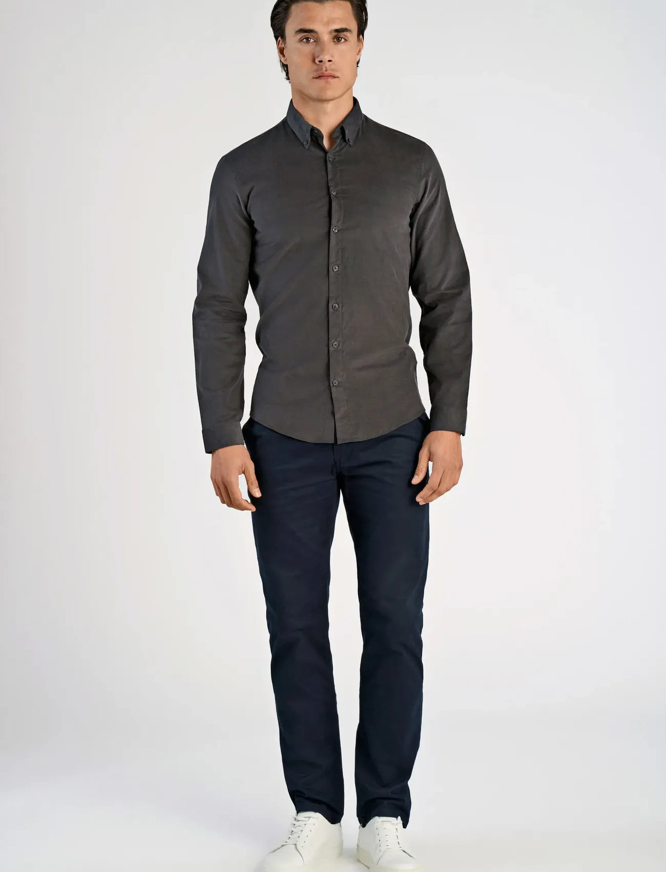 Lindbergh Fine Corduroy Shirt L/S, XXL, Grey, Skjorter > Afslappet, Herre