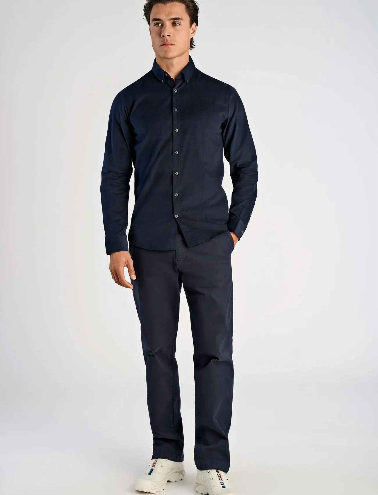 Lindbergh Fine Corduroy Shirt L/S, L, Navy, Skjorter > Afslappet, Herre