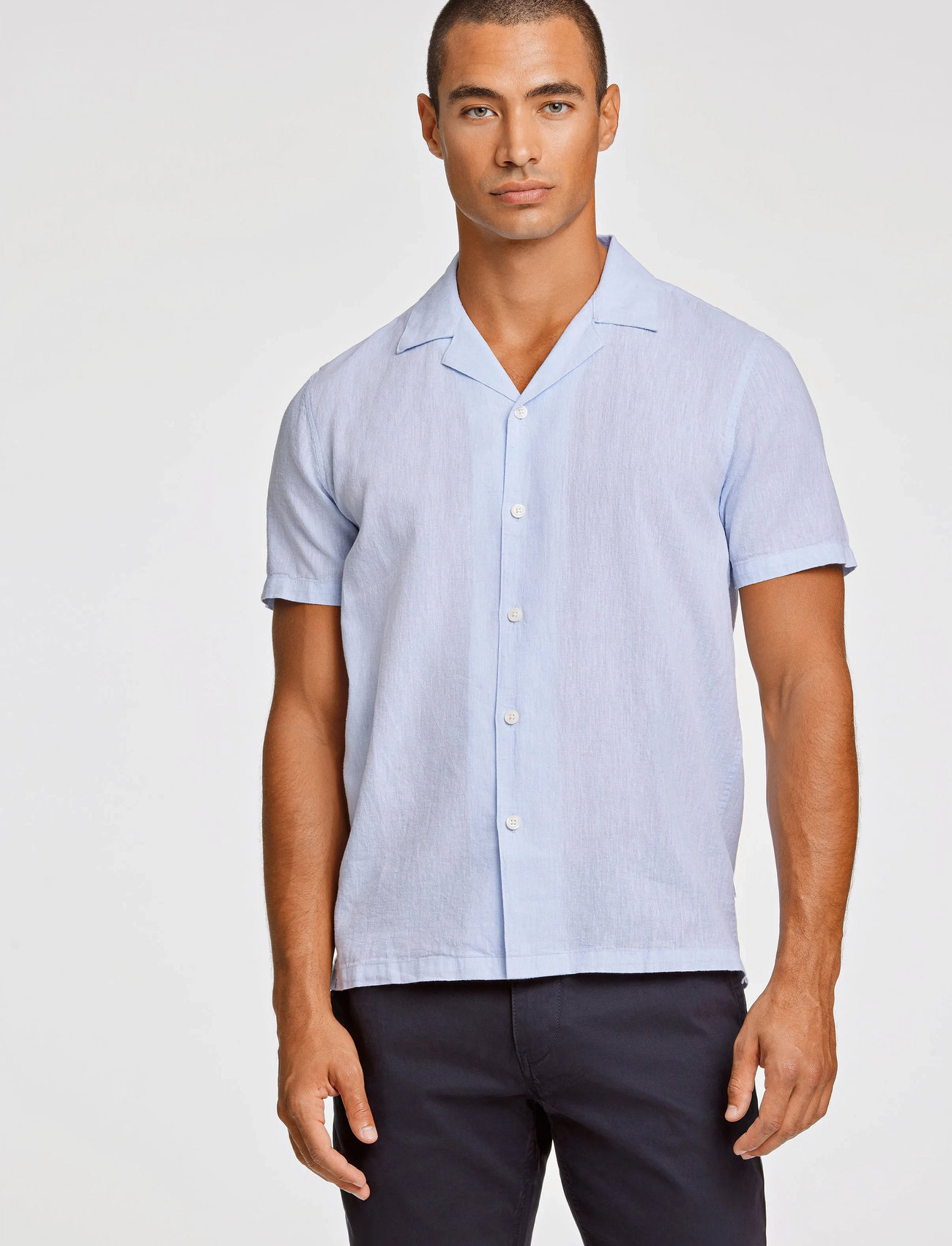 Lindbergh Casual Linen Blend Resort S/S, M, Blue, Skjorter > Kortærmede, Herre