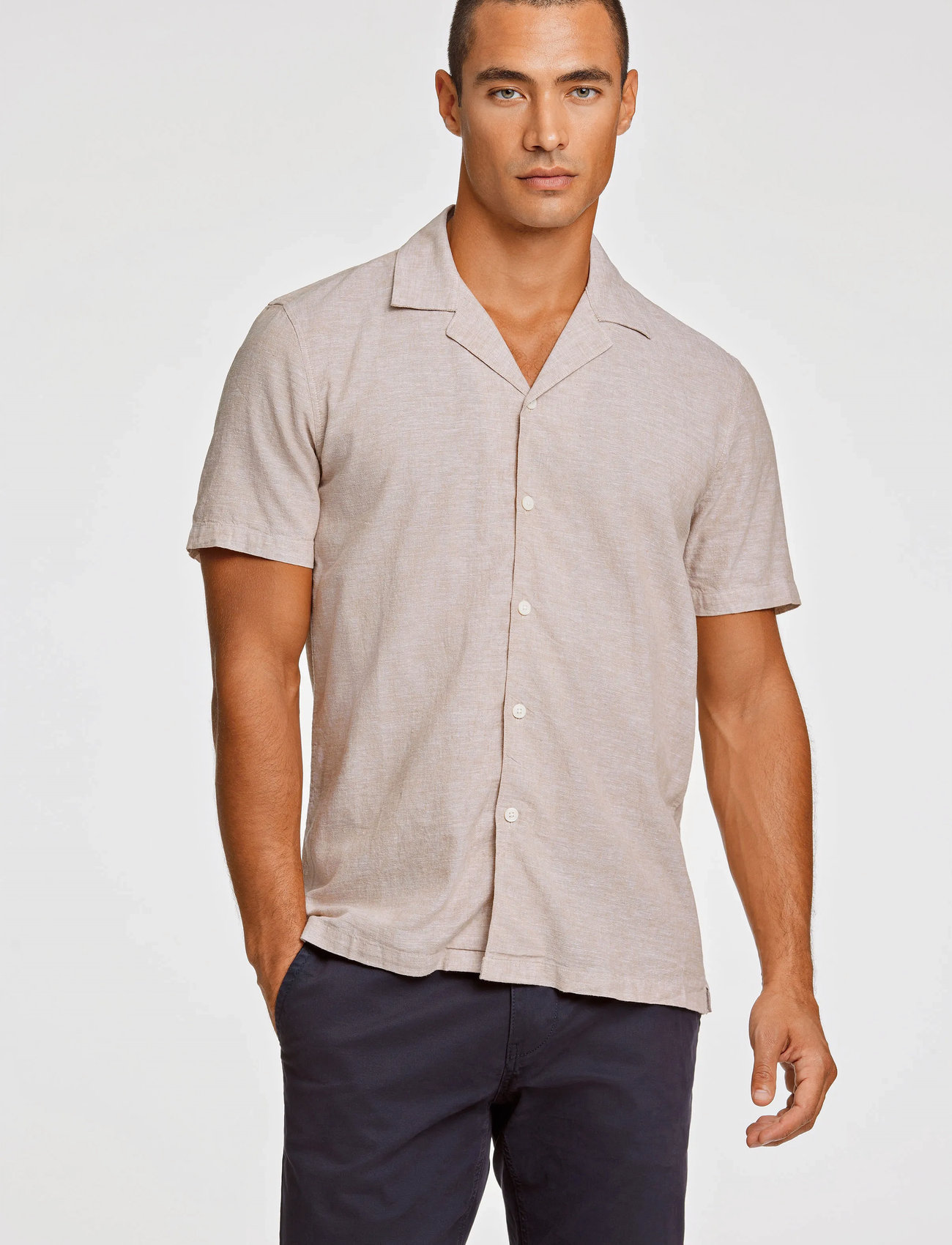 Lindbergh Casual Linen Blend Resort S/S, M, Beige, Skjorter > Kortærmede, Herre