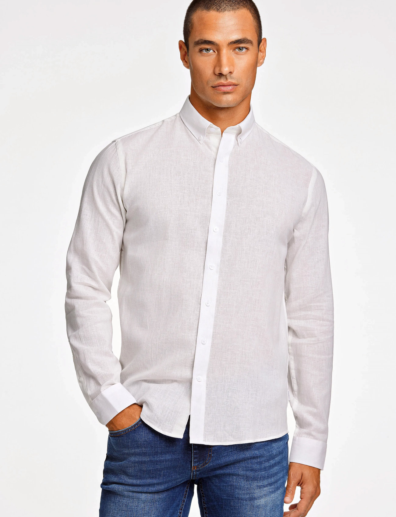 Lindbergh Linen/Cotton Shirt L/S, L, White, Skjorter > Afslappet, Herre
