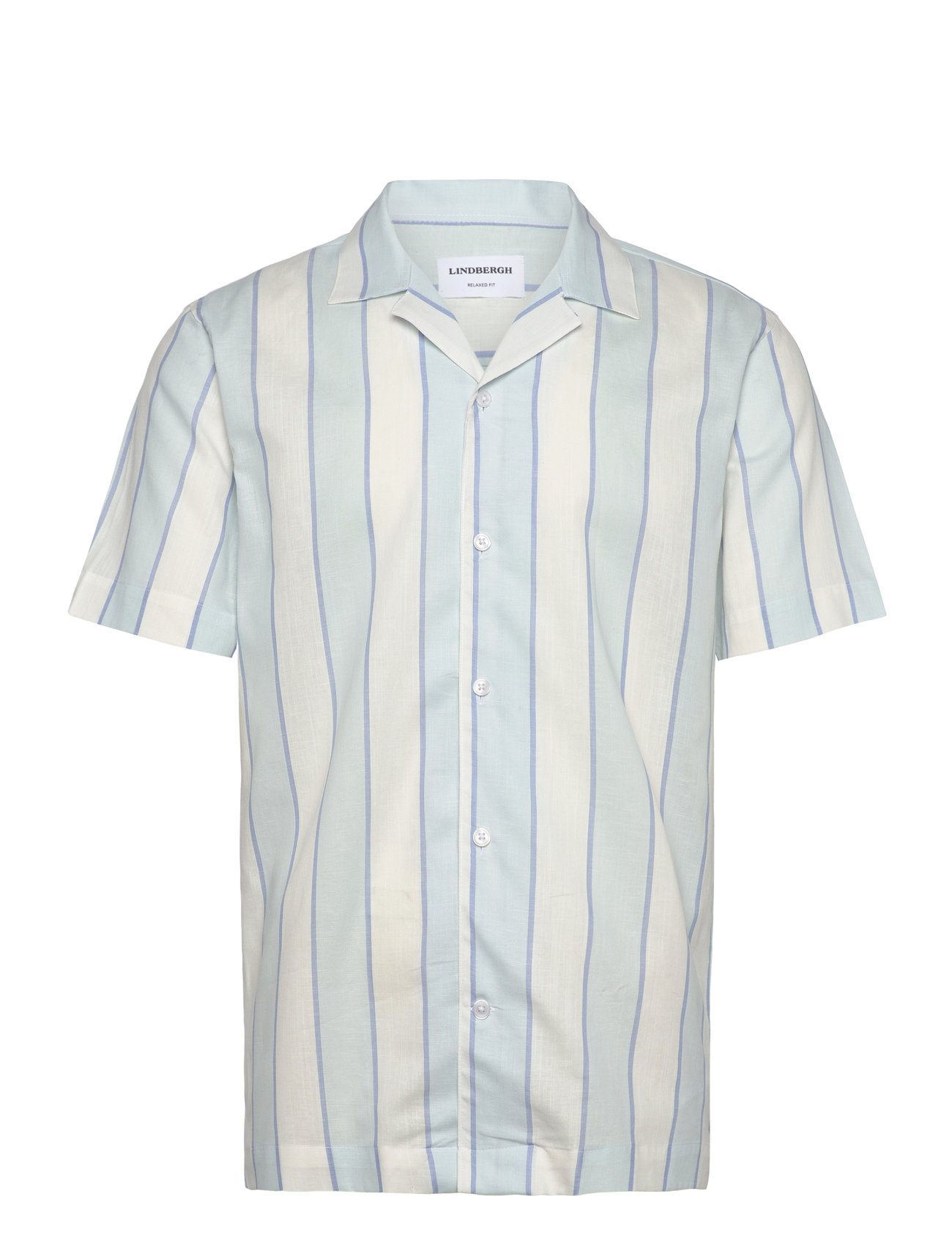 Lindbergh Striped Linen/Cotton Shirt S/S, M, Blue, Skjorter > Kortærmede, Herre