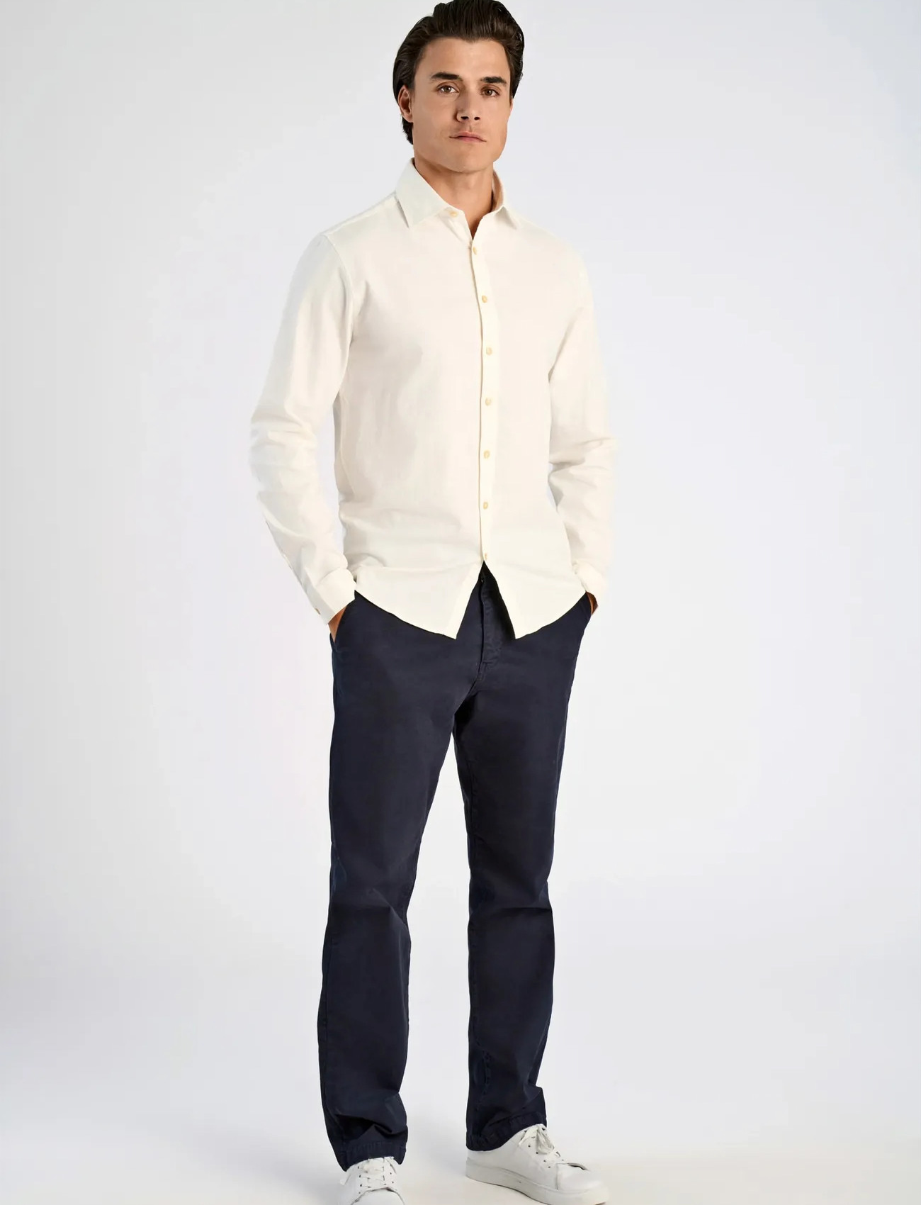 Lindbergh Soft Indigo Stretch Shirt L/S, M, Cream, Skjorter > Denim-Skjorter, Herre