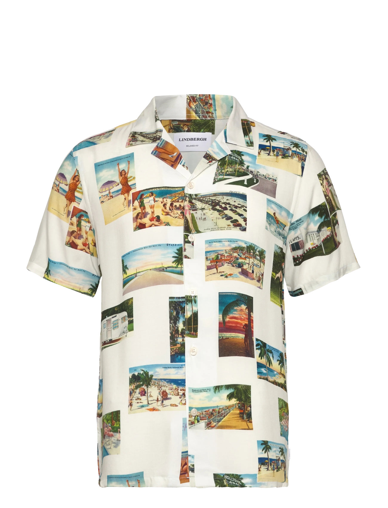 Lindbergh Resort Viscose Aop Shirt S/S, M, White, Skjorter > Kortærmede Shirts, Herre