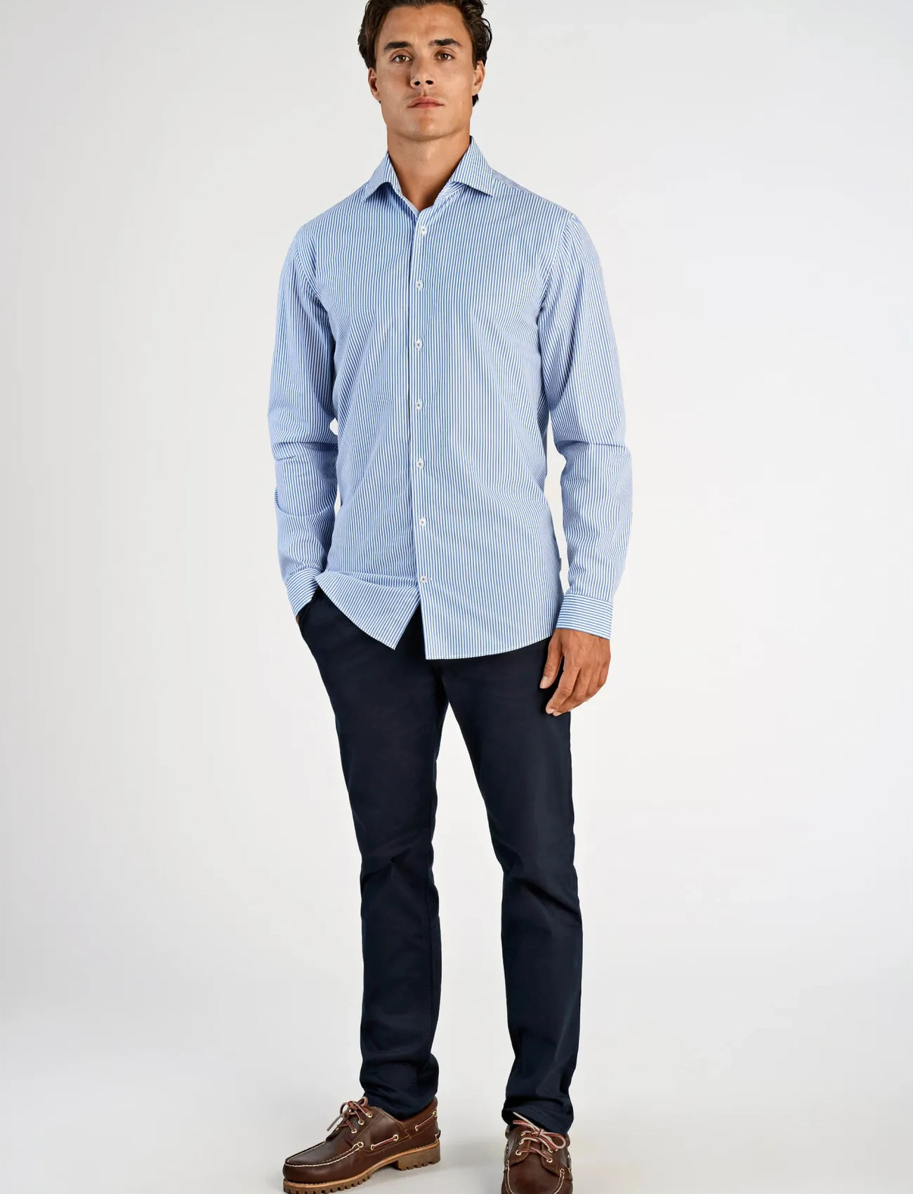 Lindbergh Striped Cotton Dress Shirt L/S, S, Blue, Skjorter > Business Shirts, Herre