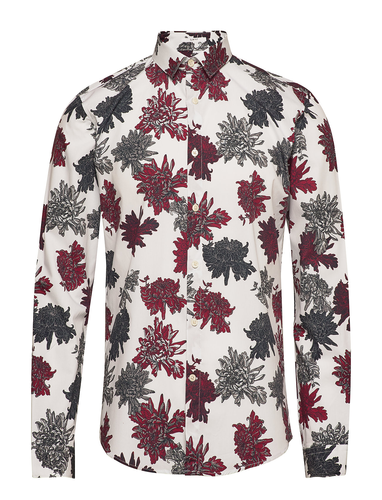 Lindbergh Floral Print Shirt L/S Skjorta Casual Multi/mönstrad [Color: DARK RED ][Sex: Men ][Sizes: L,XL,XXL ]