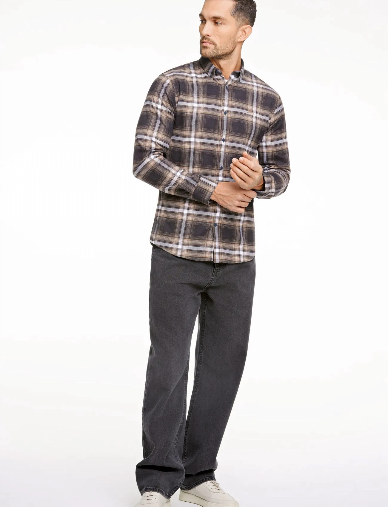 Lindbergh Brushed Checked Shirt L/S, M, Multi/patterned, Skjorter > Afslappet Shirts, Herre