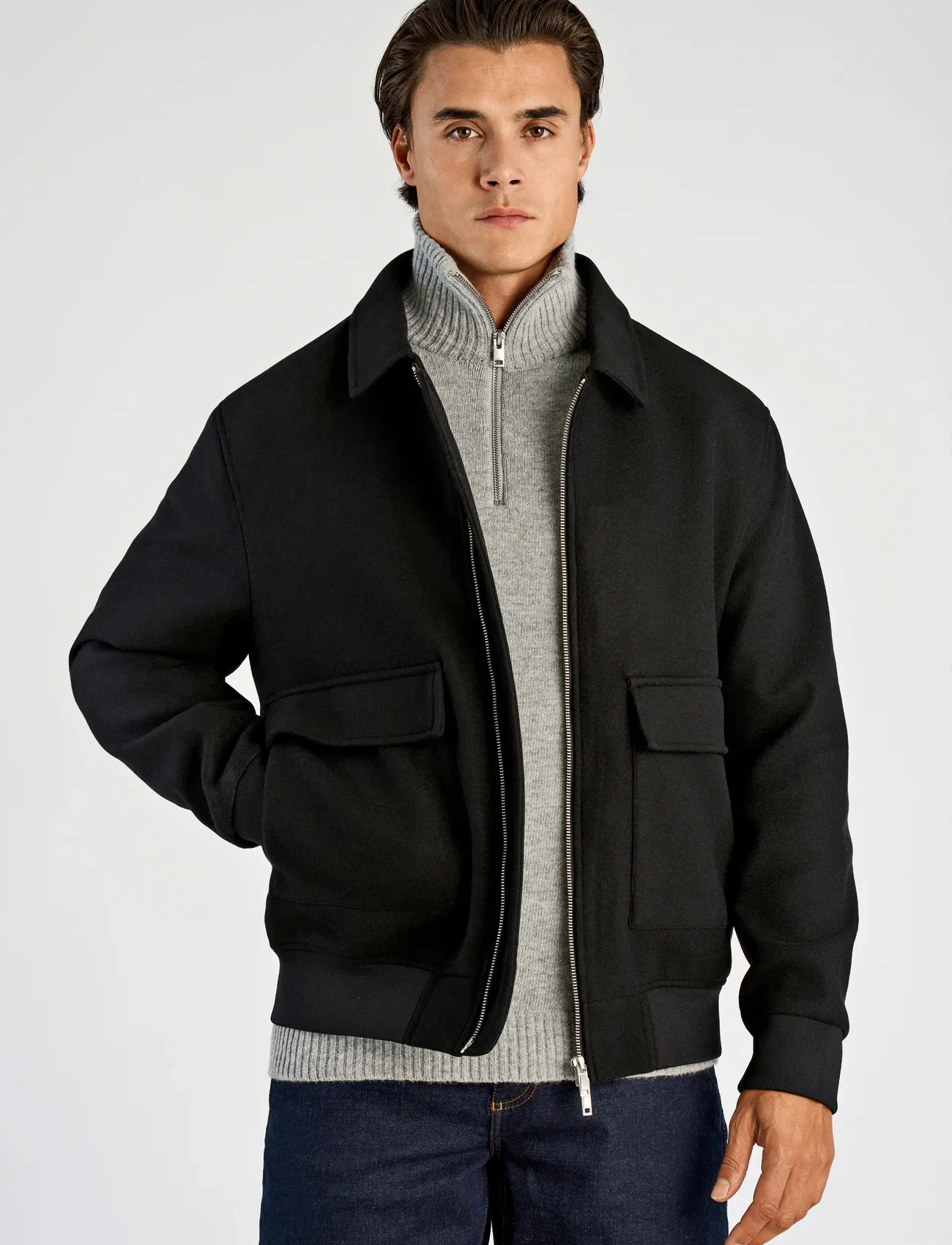 Lindbergh Wool Look Zip-Through Jacketwool Look Zip-Through Jacket, XXL, Black, Jakker > Lette Jakker, Herre